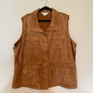 Drapers & Damons Women's Tan Suede Utility Vest Size‎ 3X Snap Front Drawstring
